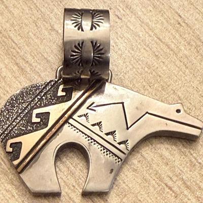Vintage Thomas Singer Sterling Silver Navajo Bear Pendant - Weighs 24.8 Grams