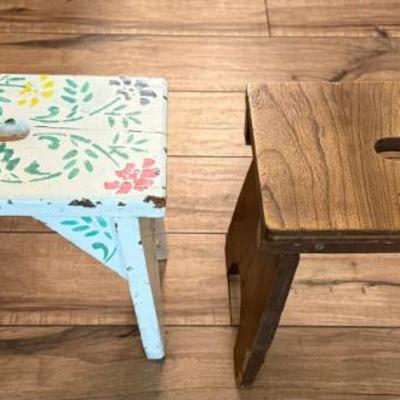 (2) Vintage Step Stools - (1) Hand Painted