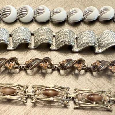 (4) Vintage Panel & Thermoset Bracelets - (1) Coro (2) As Is