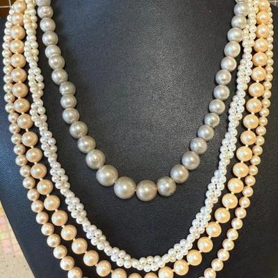 (4) Vintage Faux Pearl Necklaces - Marvella & More