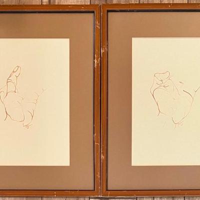 Pair Of Original Signed Bauer 1968 Framed Hands (as Is)