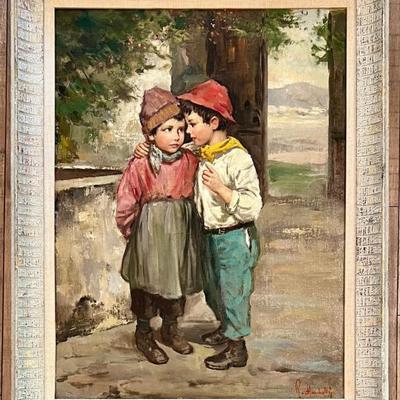 R. Marchetti Original Oil On Canvas " The Street" In Custom Wood Frame