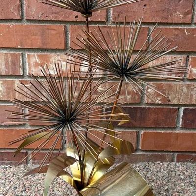 20" MCM Signed Brass Starburst Sculpture With Quarts Base