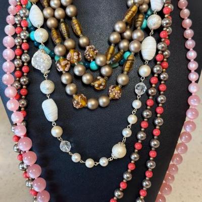 Vintage Japan Multi Strand - Satin Bead & Metal Bead Necklaces