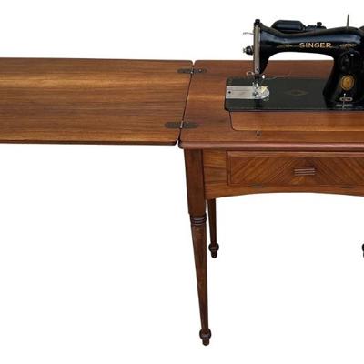 Vintage Singer 15 Electric Sewing Machine SN:AL611927 With Wooden Lift Top Sewing Machine Table