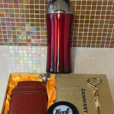 Gennissy Flask With Funnel And 3 Shot Glasses, Wovo Drink Shaker, Tivoli Beer Bottle Opener