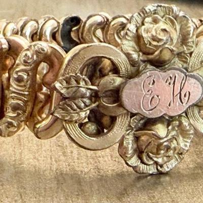 Antique Gold Filled Rose Motif Adjustable Bracelet D.F.B Company