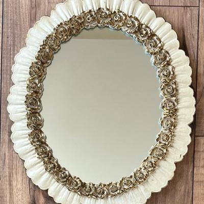 Vintage Syroco 18" Rose Motif Oval Wall Mirror