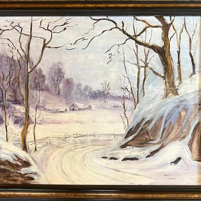 Original Mark Campbell Oil On Canvas Winter Landscape In Custom Frame