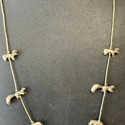 Liquid Silver Bead And Animal Necklace - Weighs 23.6 Grams Total