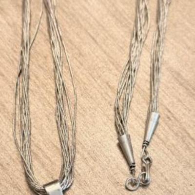 10 Strand Liquid Silver 30" Necklace With A Hopi Overlay Pendant - Weighs 25.89 Grams Total