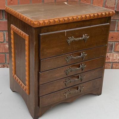 Vintage 5 Drawer Table Top Wooden Jewelry Box