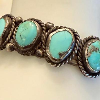 Vintage Navajo Sterling Silver 5 Stone Turquoise Cuff Bracelet (as Is) - Weighs 20.68 Grams