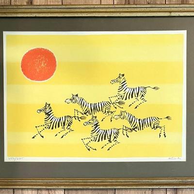 Signed Limited Edition Running Zebras By Keith Llewellyn De Carlo In Glass Front Frame