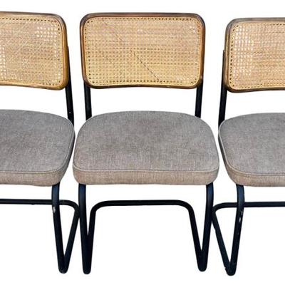 Set Of (3) MCM Rattan Back Dining Chairs With Metal Frames