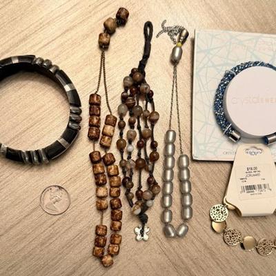 (6) Bracelets - Made In India Silver Tone & Wood Bangle - Crystal Energy NIP - JCru NIP - Stone & Glass