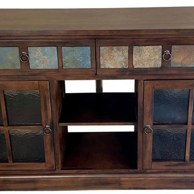 Sunny Designs 2 Door Glass Front Media Cabinet With Stone Inlay Drawers