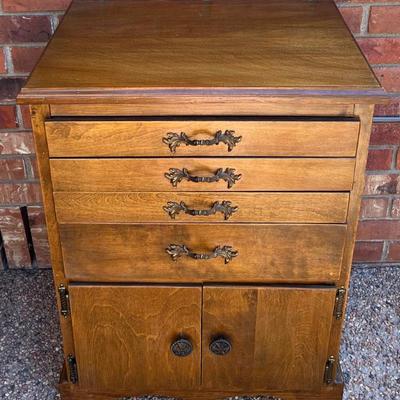 Vintage Wooden Sewing Cabinet With Contents