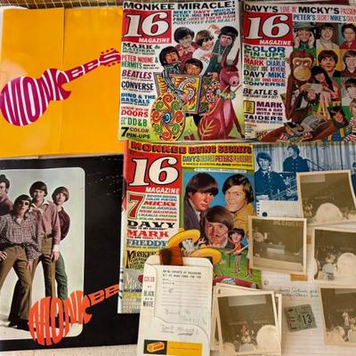 Lot Of 1966 The Monkees Band - Concert Ticket Stub, Photos With Negatives, 16 Magazine, Fan Club, And More