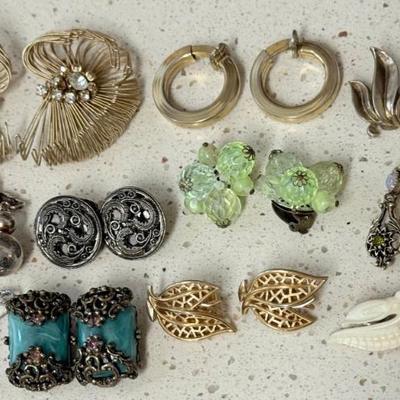 Vintage Assorted Clip On Earrings - Trifari, Rhinestone, Bead, Art Glass, And More