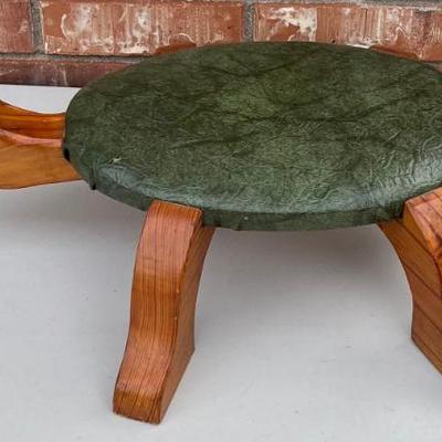 Hand Made Wooden Turtle Foot Rest With Green Leather Top