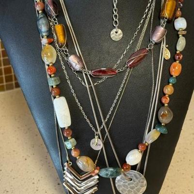 Stone Bead Necklace Carnelian - Loft W Tag - Glass Bead Necklace - Silver Tone Snake Chain Necklace