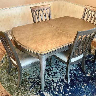 Kelly Ripa Home Rectangular Silver Tone Dining Table With 4 Matching Chairs And 2 Leaves
