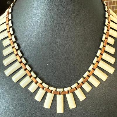 Vintage Matisse White Enamel On Copper MCM 14 Inch Necklace