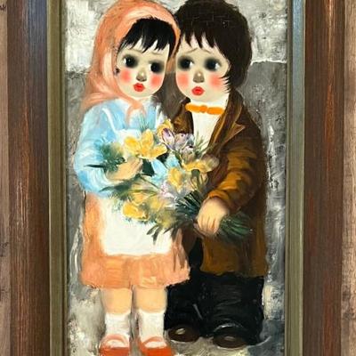 Original Poncini Paris " Tendresse" Oil On Canvas With Custom Frame