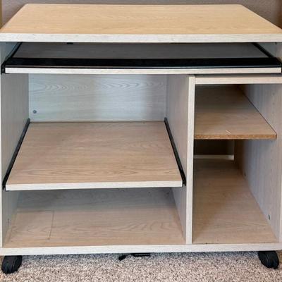 White Washed Oak Veneer Computer Desk With Castors And Pull Out Keyboard Tray
