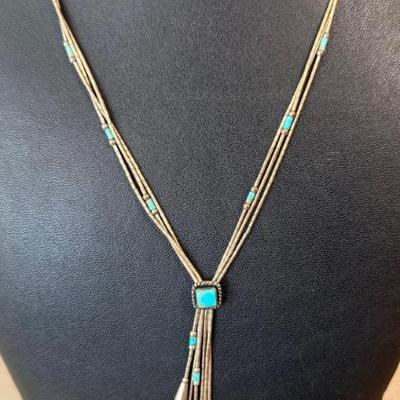 Sterling Silver And Turquoise Lavalier Style 18" Necklace - Weighs 11.72 Grams Total