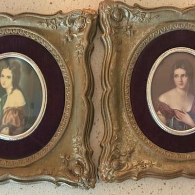 Pair Of Cameo Creations Resin Frame And Velvet Portraits