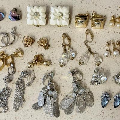Vintage Assorted Clip On And Screw Back Earrings - Butterfly Wings, Thermoset, Faux Pearl, Napier, And More