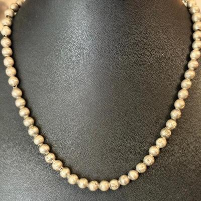 Antique Sterling Silver Ball Bead 16" Necklace Mexico - Weighs 11.68 Grams Total