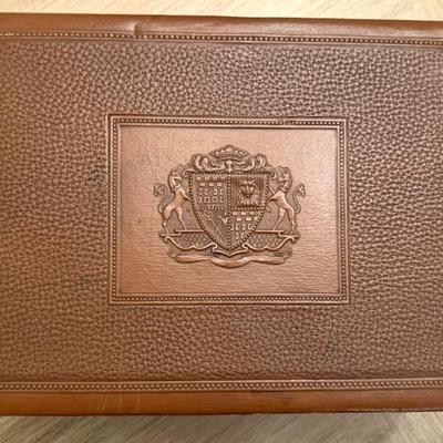 Antique Tooled Leather Bound John Middleton Inc. Box With Assorted Jewelry