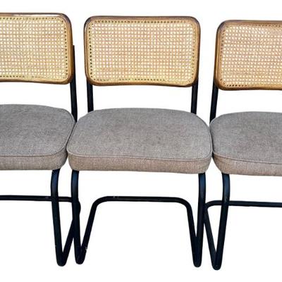 Set Of (3) MCM Rattan Back Dining Chairs With Metal Frames