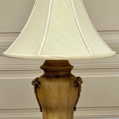28" Decorative Gold Tone Resin Table Lamp With Shade And Brass Finial