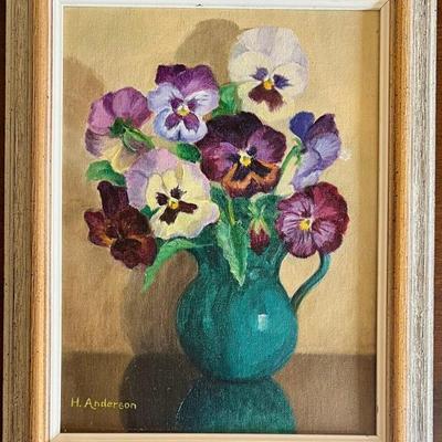 Small Original H. Anderson Floral Still Life In Frame