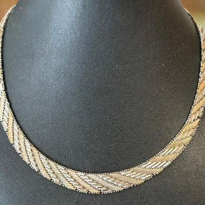 Tri Color Sterling Silver Italy 16 Inch Woven Necklace - 36.83 Grams