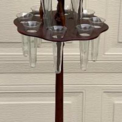 2 Tier 57" Wooden Flower Stand With Glass Trumpet Vases
