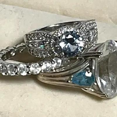 Trio of rings with blue accent
