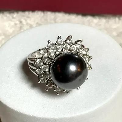 Sterling ring with large black pearl