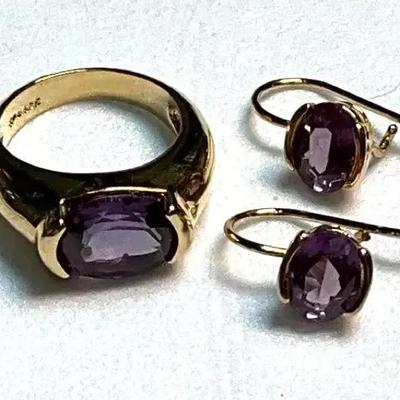 Sterling amethyst ring & earring set