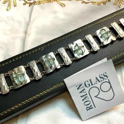 Roman glass sterling bracelet