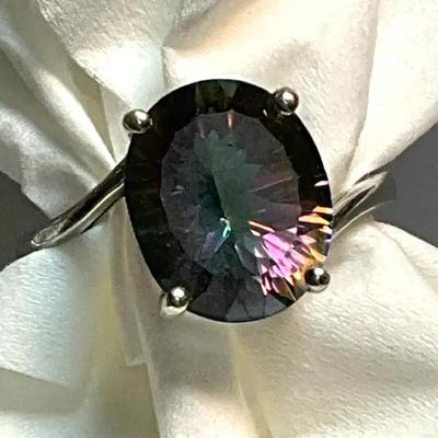 Sterling and tourmaline solitaire ring