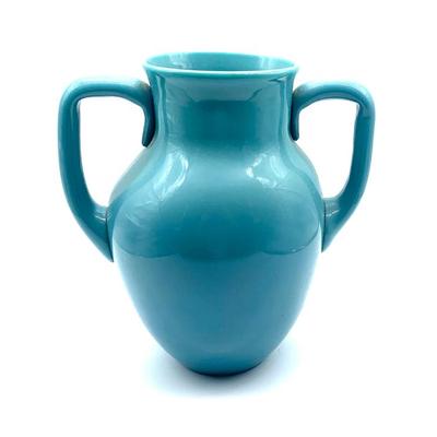 Sale Photo Thumbnail #37: Vtg. French opaline glass vase w/ applied handles, ht. 12”