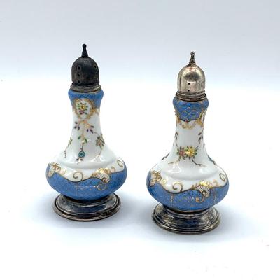 Sale Photo Thumbnail #15: Antique porcelain and sterling decorated S & P shakers