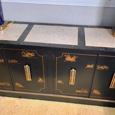 Sale Photo Thumbnail #52: Mid Century Asian decorated sideboard w/ marble inset top
