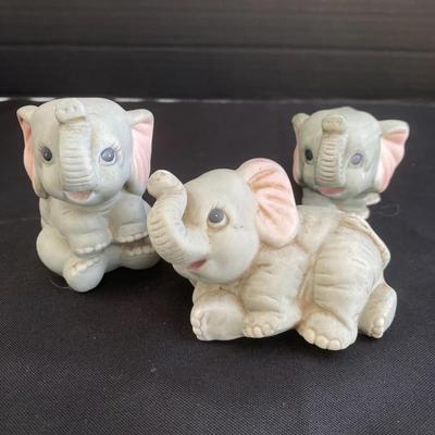 Three Ceramic Homco Baby Elephant Figurines #1400