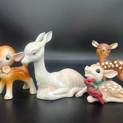Goebel Deer Figurine, Porcelain Fawn Cuart De Poblet Figurine, 1995 Bergsma Reindeer, And Japan Deer